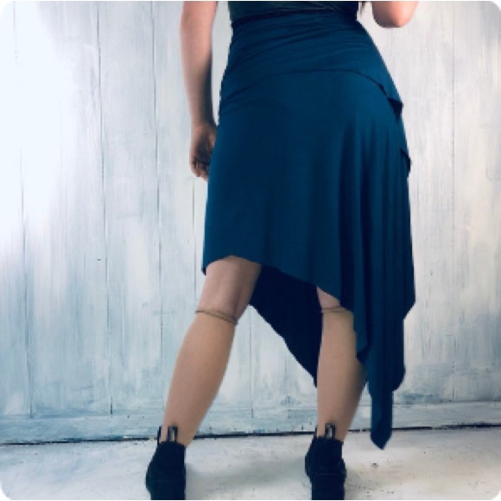 Royal Peasantry Upcycled Elegant Blue Asymmetrical Skirt M